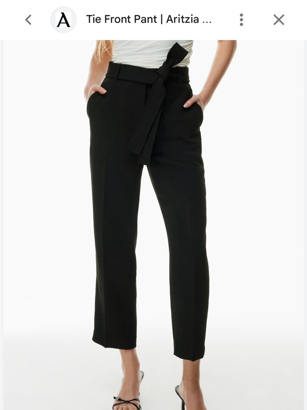 Aritzia Navy Tie-Front Cropped Trousers “Wilfred”